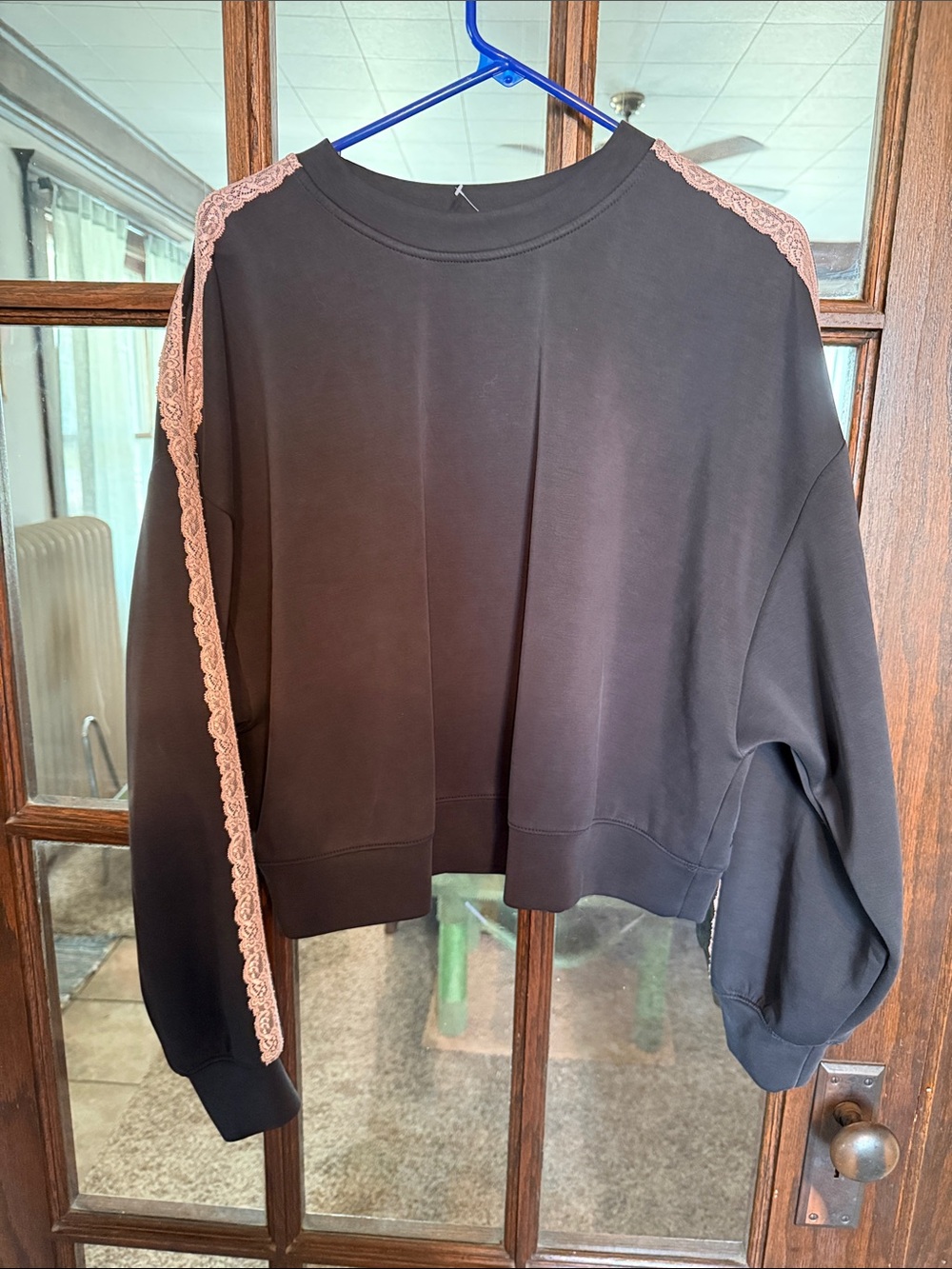 all in motion Black Sweatshirt with Pink Lace Trim